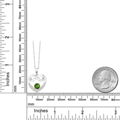 0.92カラット  天然 クロムダイオプサイド オープンハート ネックレス  ラボグロウンダイヤモンド 10金 ホワイトゴールド K10