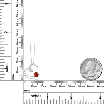 0.58カラット 天然 ガーネット オープンハート ネックレス ラボグロウンダイヤモンド 10金 ホワイトゴールド K10 1月 誕生石