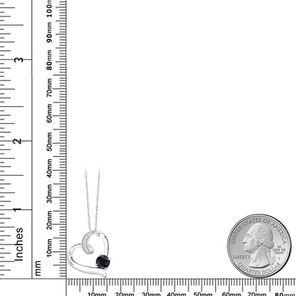 0.75カラット 天然 ブラックサファイア オープンハート ネックレス ラボグロウンダイヤモンド 10金 ホワイトゴールド K10 9月 誕生石