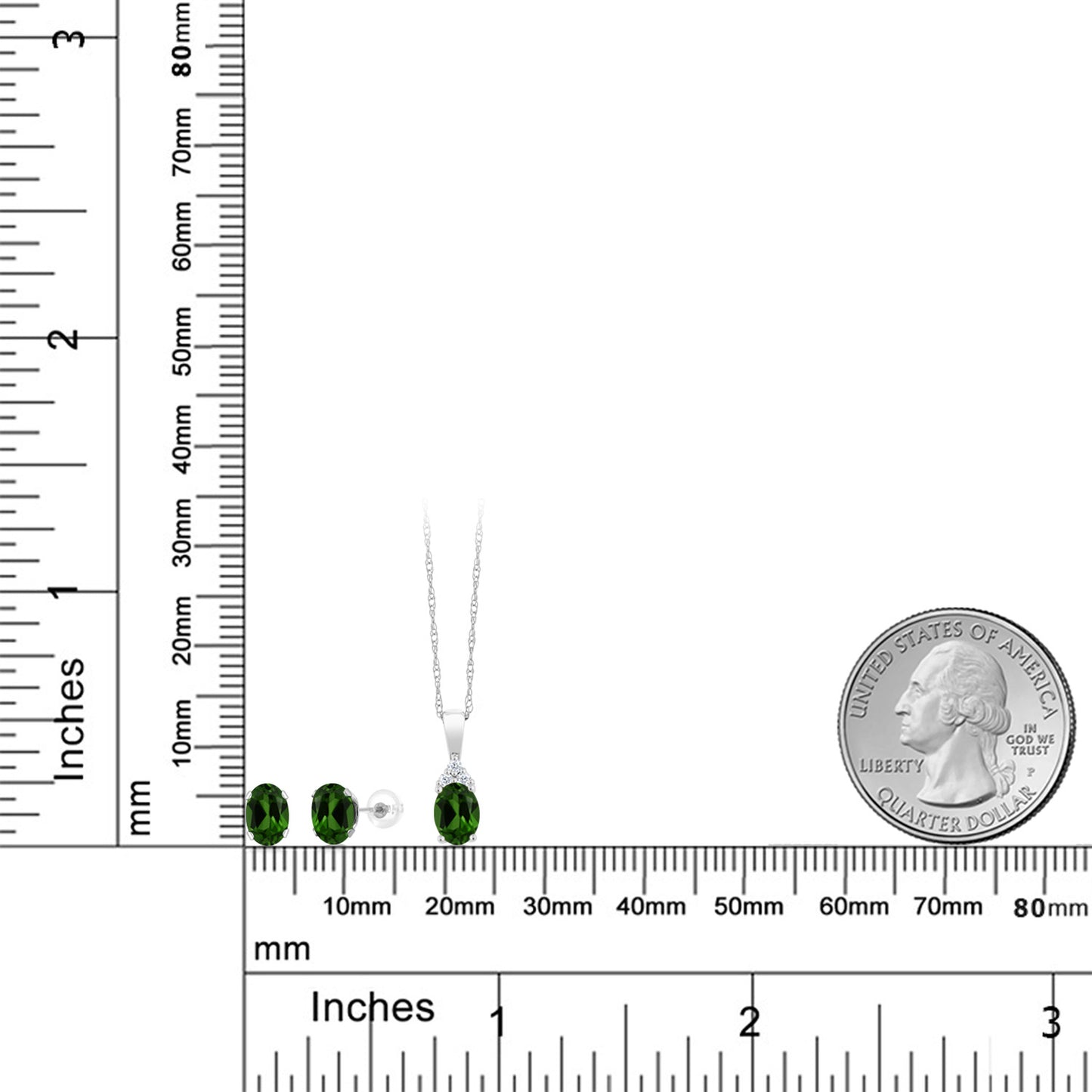 1.67カラット  天然 クロムダイオプサイド ネックレス ピアス セット  天然 ダイヤモンド 10金 ホワイトゴールド K10