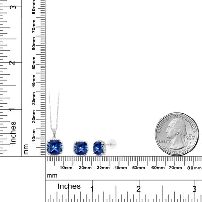 6.52カラット シンセティック サファイア ネックレス ピアス セット 10金 ホワイトゴールド K10 9月 誕生石