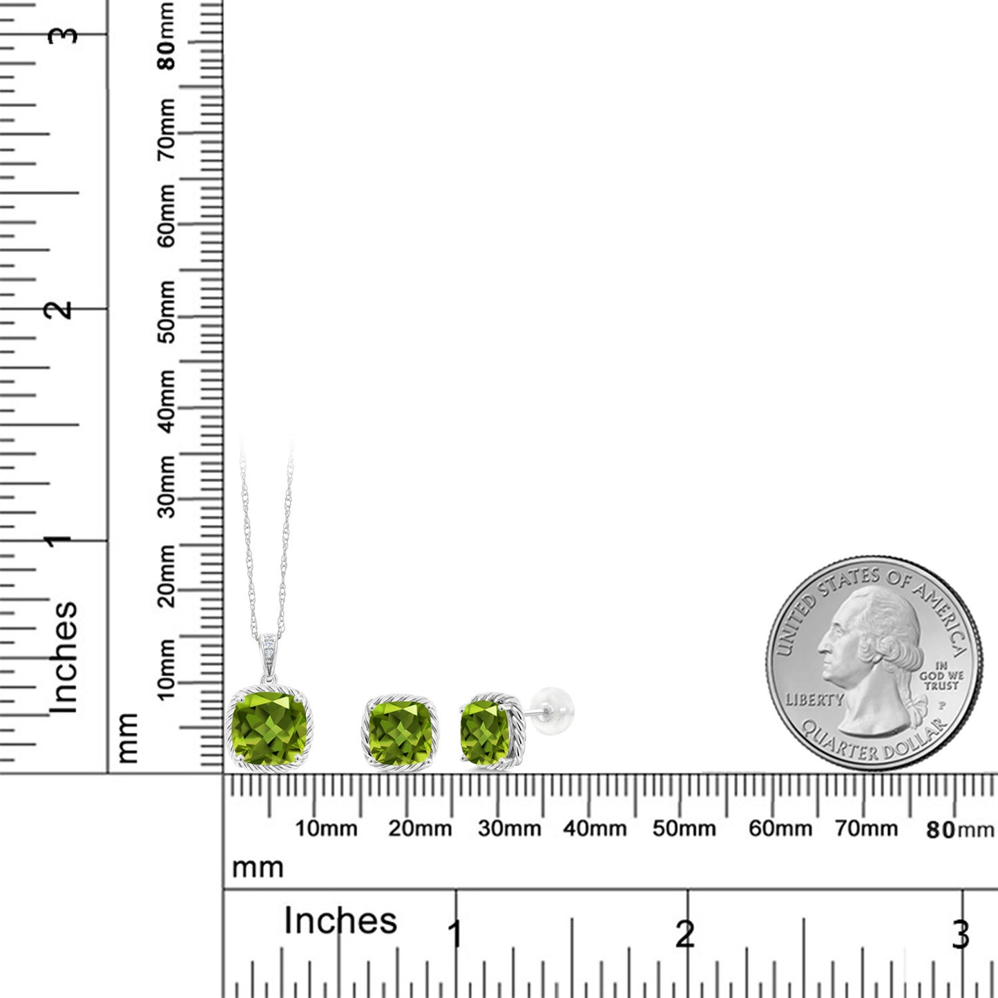5.87カラット 天然石 ペリドット ネックレス ピアス セット 10金 ホワイトゴールド K10 8月 誕生石