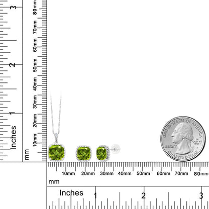 5.87カラット 天然石 ペリドット ネックレス ピアス セット 10金 ホワイトゴールド K10 8月 誕生石