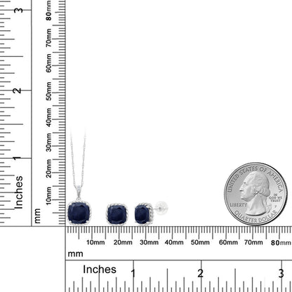 6.84カラット 天然 サファイア ネックレス ピアス セット 10金 ホワイトゴールド K10 9月 誕生石