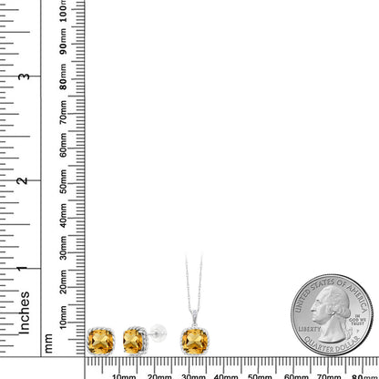 4.37カラット 天然 シトリン ネックレス ピアス セット 天然 ダイヤモンド 10金 ホワイトゴールド K10 11月 誕生石
