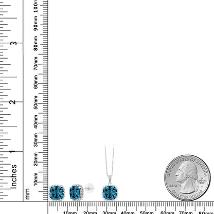 5.72カラット 天然 ロンドンブルートパーズ ネックレス ピアス セット 天然 ダイヤモンド 10金 ホワイトゴールド K10 11月 誕生石