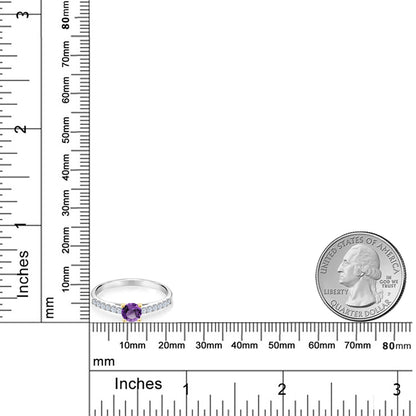 0.66カラット 天然 アメジスト リング 指輪 シンセティック ホワイトサファイア シルバー925 ＆10金 イエローゴールド K10 2月 誕生石