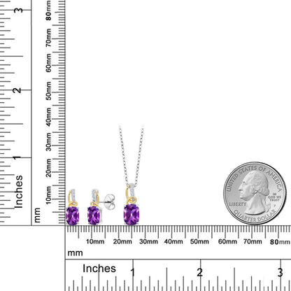 3.12カラット 天然 アメジスト ネックレス ピアス セット シルバー925 ＆10金 イエローゴールド K10 2月 誕生石