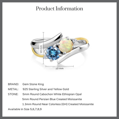 0.82カラット 天然 エチオピアンオパール リング 指輪 ブルー モアサナイト シルバー925 ＆10金 イエローゴールド K10 10月 誕生石