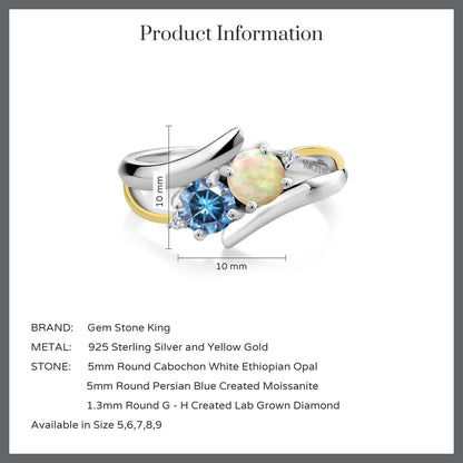 0.82カラット 天然 エチオピアンオパール リング 指輪 ブルー モアサナイト シルバー925 ＆10金 イエローゴールド K10 10月 誕生石