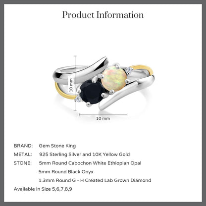 0.8カラット 天然 エチオピアンオパール リング 指輪 天然 オニキス シルバー925 ＆10金 イエローゴールド K10 10月 誕生石