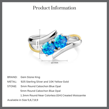 1.02カラット シミュレイテッド ブルーオパール リング 指輪 シルバー925 ＆10金 イエローゴールド K10 10月 誕生石