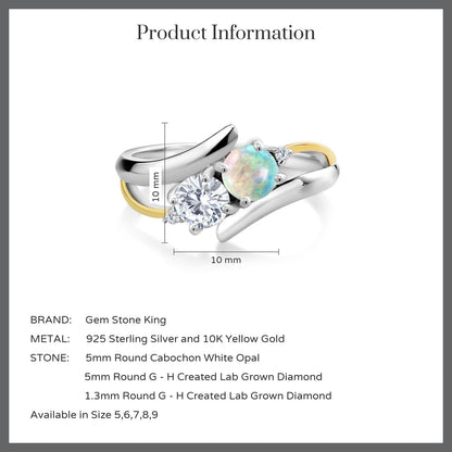 1.02カラット シミュレイテッド ホワイトオパール リング 指輪 ラボグロウンダイヤモンド シルバー925 ＆10金 イエローゴールド K10 10月 誕生石