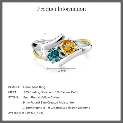 0.97カラット 天然 シトリン リング 指輪 ブルー モアサナイト シルバー925 ＆10金 イエローゴールド K10 11月 誕生石