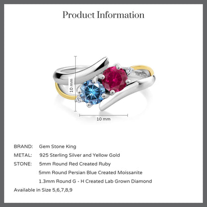 1.12カラット  シンセティック ルビー リング 指輪  ブルー モアサナイト シルバー925 ＆イエローゴールド  7月 誕生石