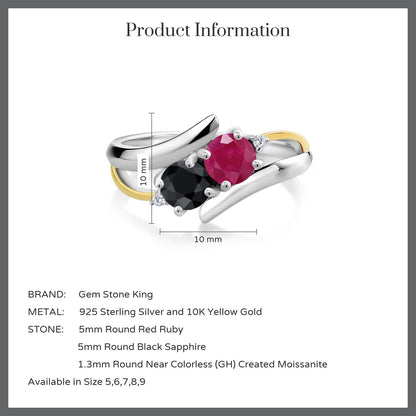 1.26カラット  天然 ルビー リング 指輪  天然 ブラックサファイア シルバー925 ＆10金 イエローゴールド K10  7月 誕生石