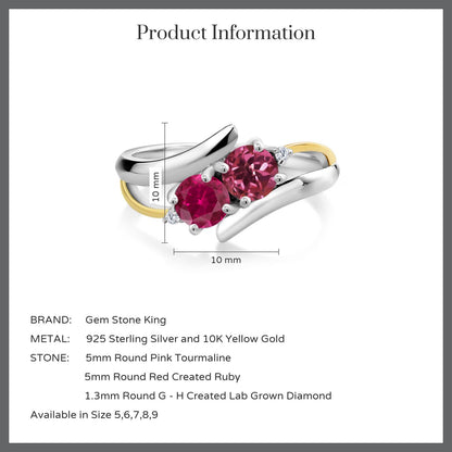 1.54カラット 天然 ピンクトルマリン リング 指輪 シンセティック ルビー シルバー925 ＆10金 イエローゴールド K10 10月 誕生石