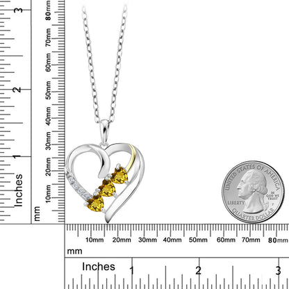 0.7カラット  天然 シトリン オープンハート ネックレス  ラボグロウンダイヤモンド シルバー925 ＆10金 イエローゴールド K10  11月 誕生石