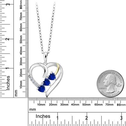 1.54カラット  シンセティック サファイア オープンハート ネックレス  ラボグロウンダイヤモンド シルバー925 ＆10金 イエローゴールド K10  9月 誕生石