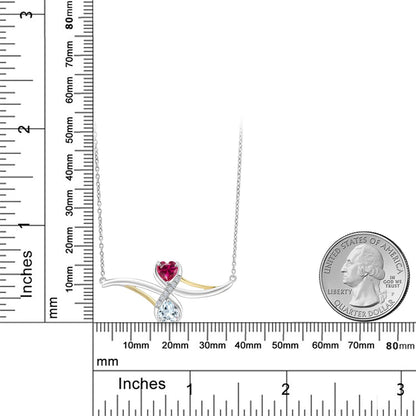 1.08カラット  シンセティック ルビー ネックレス  天然 アクアマリン シルバー925 ＆10金 イエローゴールド K10  7月 誕生石