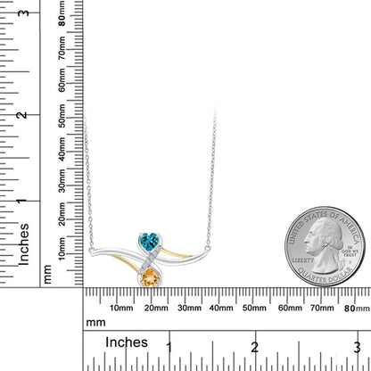 1.07カラット 天然 ロンドンブルートパーズ ネックレス 天然 シトリン シルバー925 ＆イエローゴールド 11月 誕生石