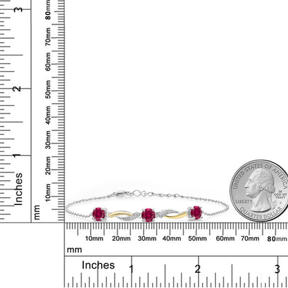 3.04カラット シンセティック ルビー ブレスレット モアサナイト シルバー925 ＆10金 イエローゴールド K10 7月 誕生石