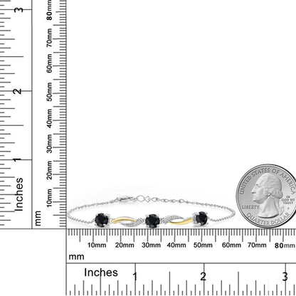 2.11カラット 天然 ブラックサファイア ブレスレット ラボグロウンダイヤモンド シルバー925 ＆10金 イエローゴールド K10 9月 誕生石