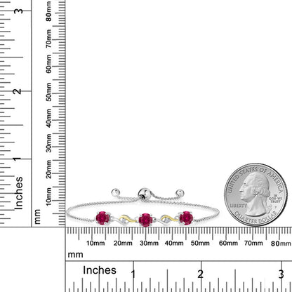 3.02カラット シンセティック ルビー ブレスレット ラボグロウンダイヤモンド シルバー925 ＆10金 イエローゴールド K10 7月 誕生石