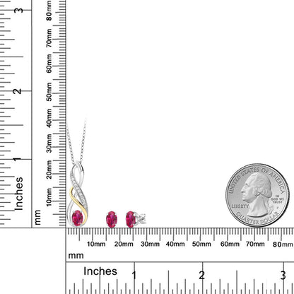 1.57カラット シンセティック ルビー ネックレス ピアス セット ラボグロウンダイヤモンド シルバー925 ＆10金 イエローゴールド K10 7月 誕生石