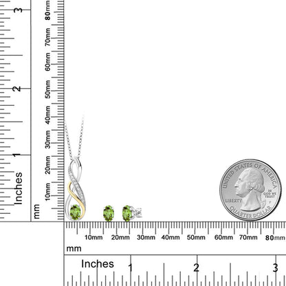 1.57カラット  天然石 ペリドット ネックレス ピアス セット  ラボグロウンダイヤモンド シルバー925 ＆10金 イエローゴールド K10  8月 誕生石