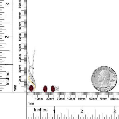 1.57カラット  天然 ロードライトガーネット ネックレス ピアス セット  ラボグロウンダイヤモンド シルバー925 ＆10金 イエローゴールド K10  1月 誕生石