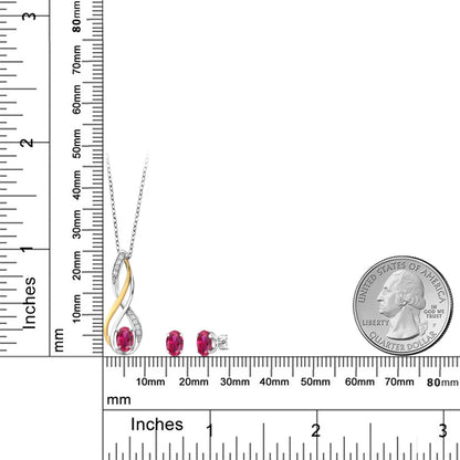 1.56カラット シンセティック ルビー ネックレス ピアス セット ラボグロウンダイヤモンド シルバー925 ＆10金 イエローゴールド K10 7月 誕生石