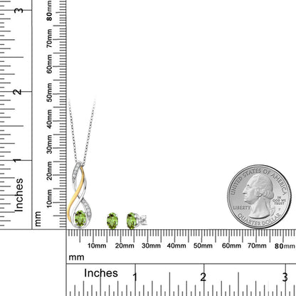 1.56カラット 天然石 ペリドット ネックレス ピアス セット ラボグロウンダイヤモンド シルバー925 ＆10金 イエローゴールド K10 8月 誕生石