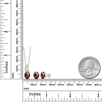 4.69カラット  天然 ガーネット ネックレス ピアス セット  ラボグロウンダイヤモンド シルバー925 ＆10金 イエローゴールド K10  1月 誕生石