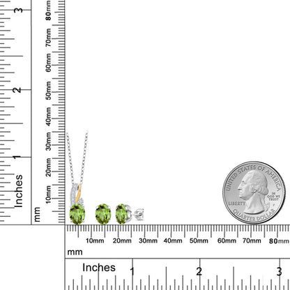 4.35カラット  天然石 ペリドット ネックレス ピアス セット  ラボグロウンダイヤモンド シルバー925 ＆10金 イエローゴールド K10  8月 誕生石