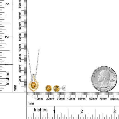 2.51カラット  天然 シトリン ネックレス ピアス セット  ラボグロウンダイヤモンド シルバー925 ＆10金 イエローゴールド K10  11月 誕生石