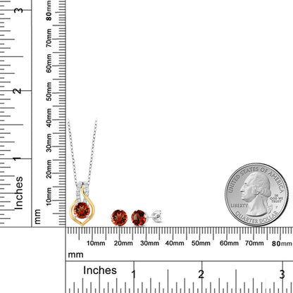 3.11カラット  天然 ガーネット ネックレス ピアス セット  ラボグロウンダイヤモンド シルバー925 ＆10金 イエローゴールド K10  1月 誕生石