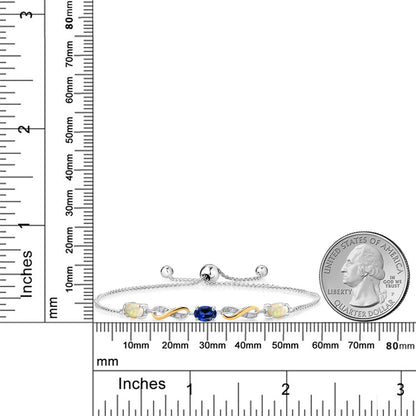 1.27カラット 天然 エチオピアンオパール ブレスレット シンセティック サファイア シルバー925 ＆10金 イエローゴールド K10 10月 誕生石