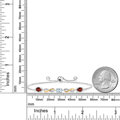 1.67カラット 天然 ガーネット ブレスレット 天然 アクアマリン シルバー925 ＆10金 イエローゴールド K10 1月 誕生石