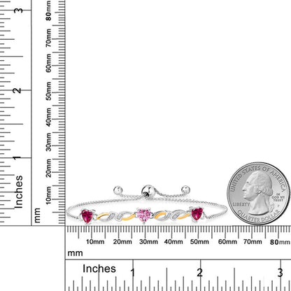 1.73カラット シンセティック ルビー ブレスレット ピンク モアサナイト シルバー925 ＆10金 イエローゴールド K10 7月 誕生石