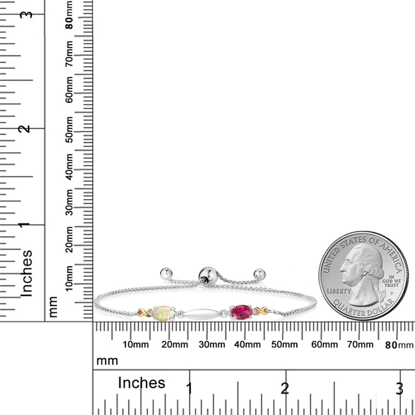 0.86カラット  天然 エチオピアンオパール ブレスレット  シンセティック ルビー シルバー925 ＆10金 イエローゴールド K10  10月 誕生石