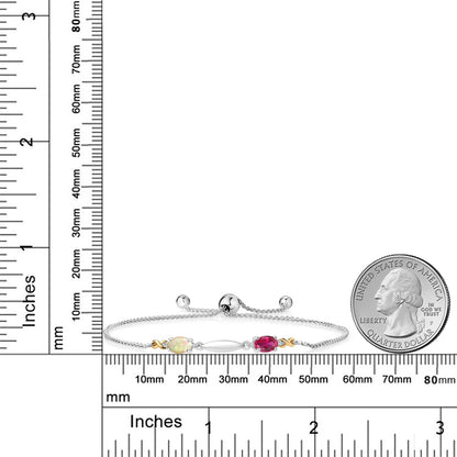 0.86カラット  天然 エチオピアンオパール ブレスレット  シンセティック ルビー シルバー925 ＆10金 イエローゴールド K10  10月 誕生石