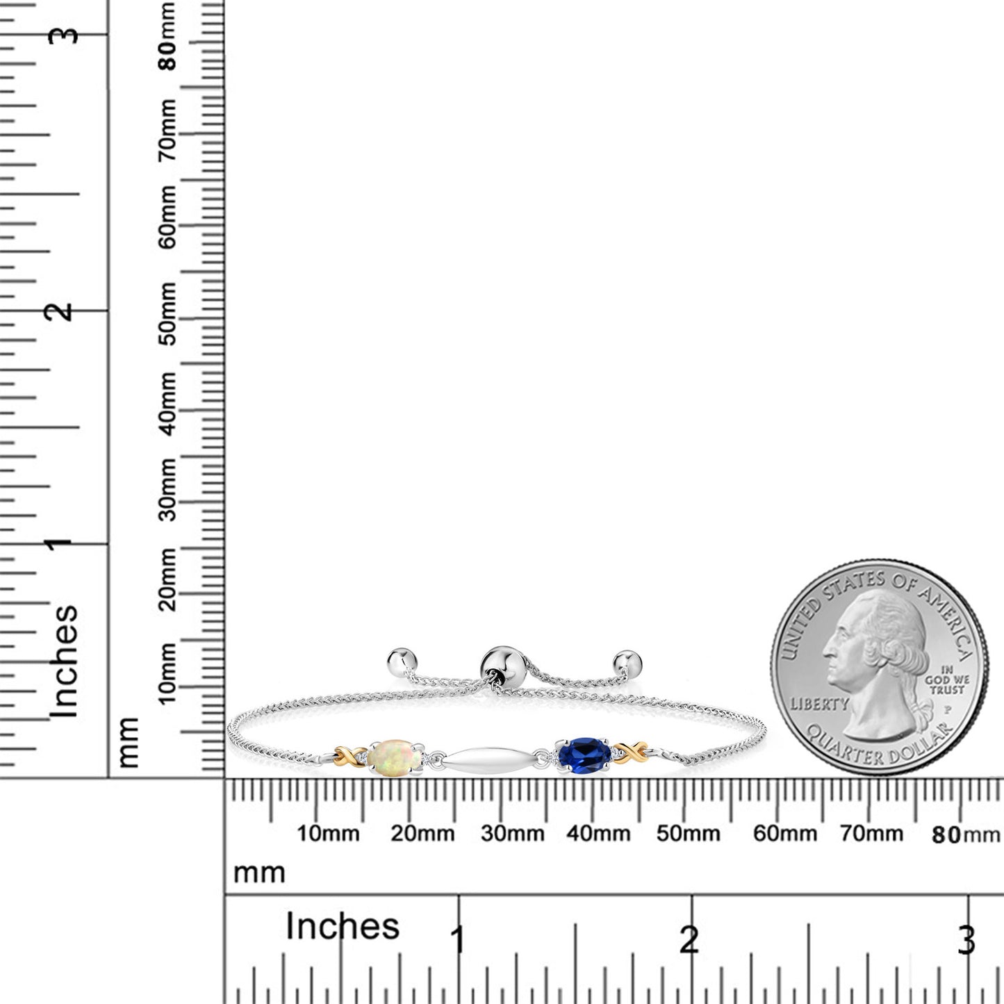 0.96カラット  天然 エチオピアンオパール ブレスレット  シンセティック サファイア シルバー925 ＆10金 イエローゴールド K10  10月 誕生石