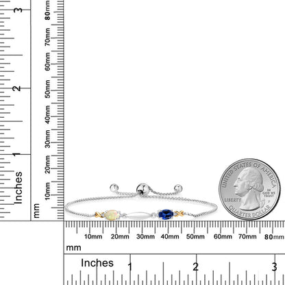 0.96カラット  天然 エチオピアンオパール ブレスレット  シンセティック サファイア シルバー925 ＆10金 イエローゴールド K10  10月 誕生石