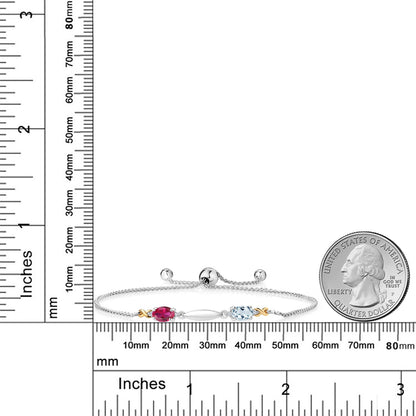 1.04カラット  シンセティック ルビー ブレスレット  天然 アクアマリン シルバー925 ＆10金 イエローゴールド K10  7月 誕生石