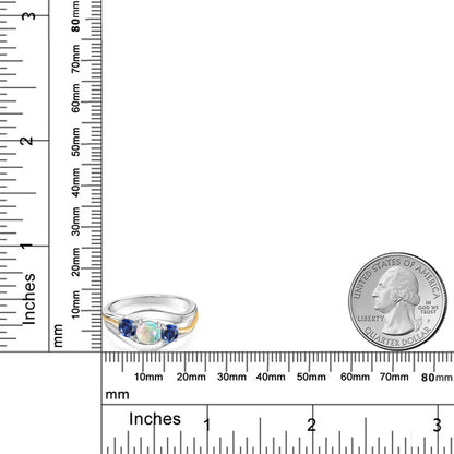 1カラット シミュレイテッド ホワイトオパール リング 指輪 シンセティック サファイア シルバー925 ＆10金 イエローゴールド K10 10月 誕生石