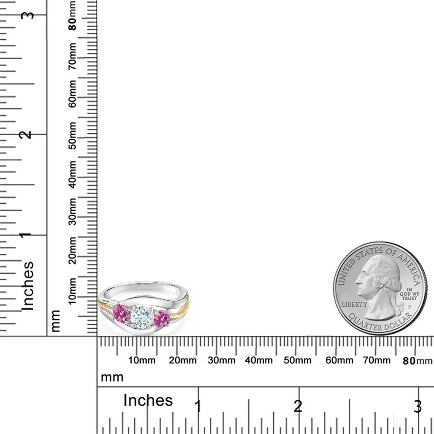 0.96カラット  天然 アクアマリン リング 指輪  ピンク モアサナイト シルバー925 ＆イエローゴールド  3月 誕生石