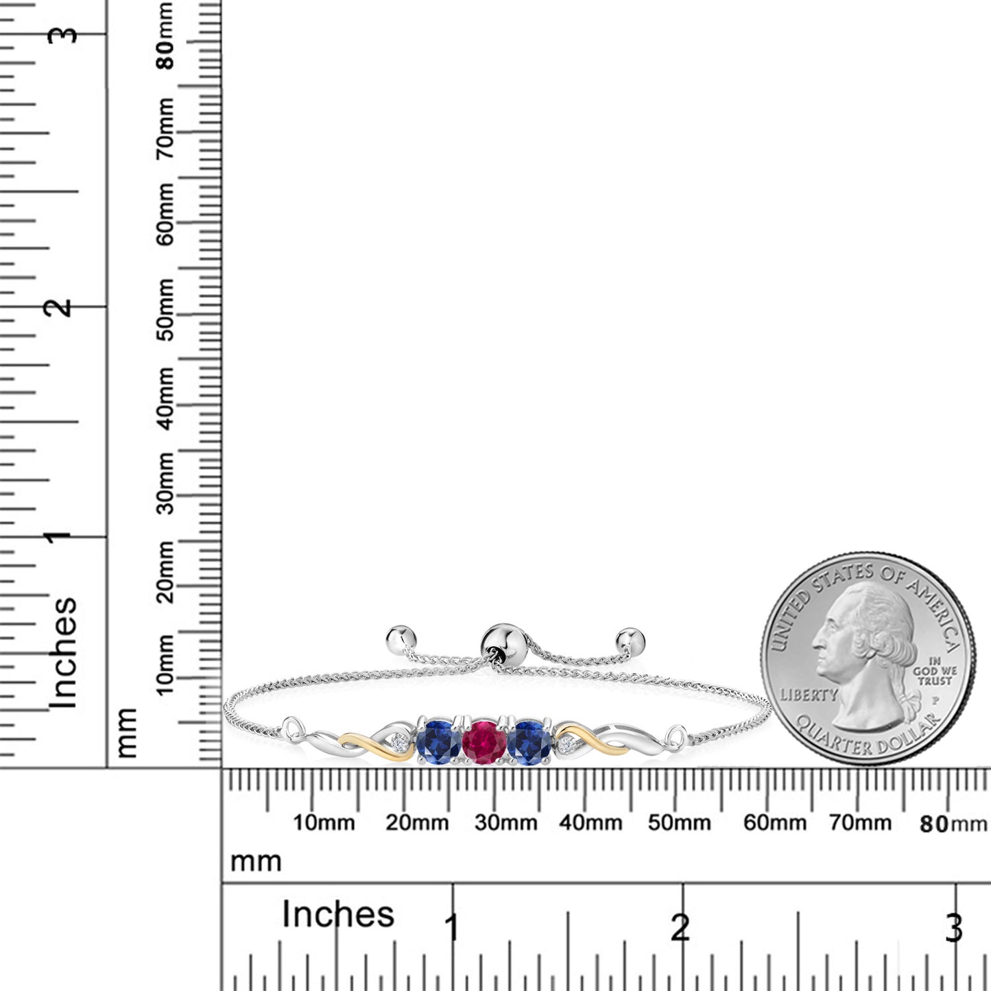 2.22カラット  シンセティック ルビー ブレスレット  シンセティック サファイア シルバー925 ＆10金 イエローゴールド K10  7月 誕生石