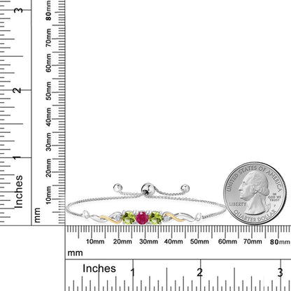 1.67カラット  天然 ルビー ブレスレット  天然石 ペリドット シルバー925 ＆10金 イエローゴールド K10  7月 誕生石