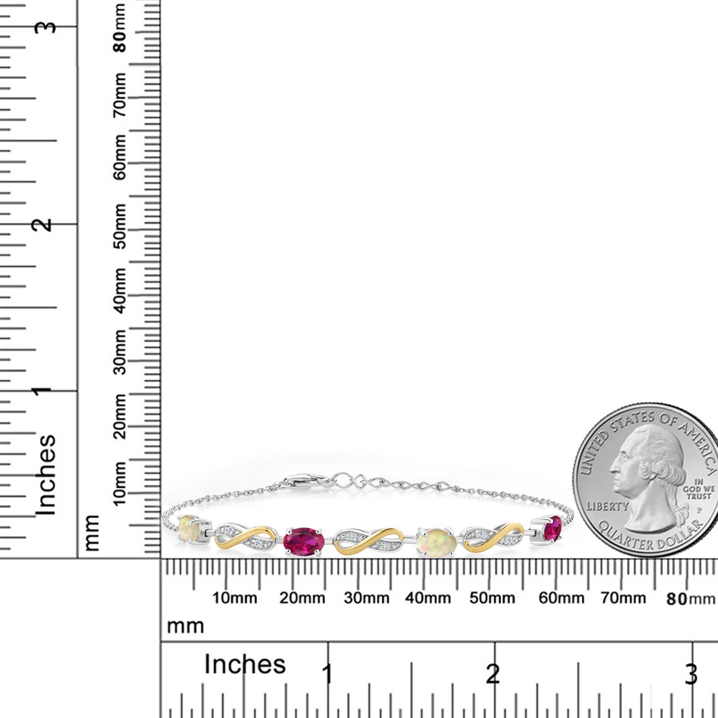 1.69カラット 天然 エチオピアンオパール ブレスレット シンセティック ルビー シルバー925 ＆10金 イエローゴールド K10 10月 誕生石